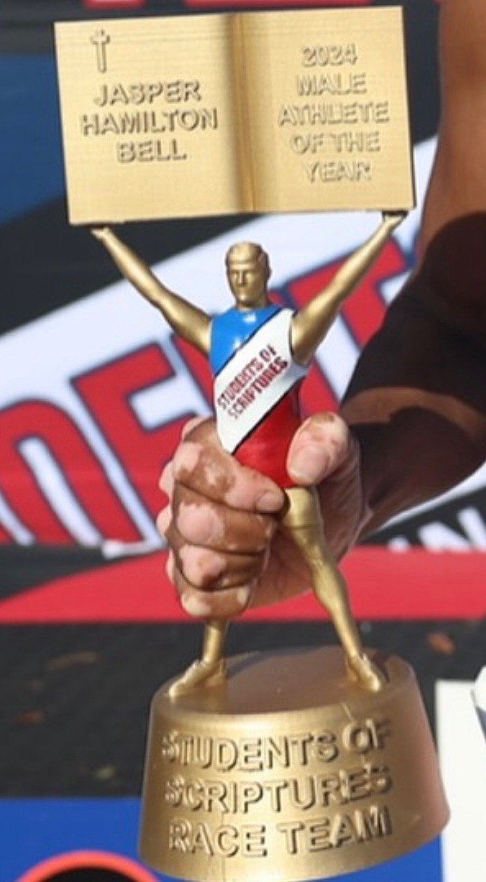 Custom gold-painted 3D printed athlete trophy figurine