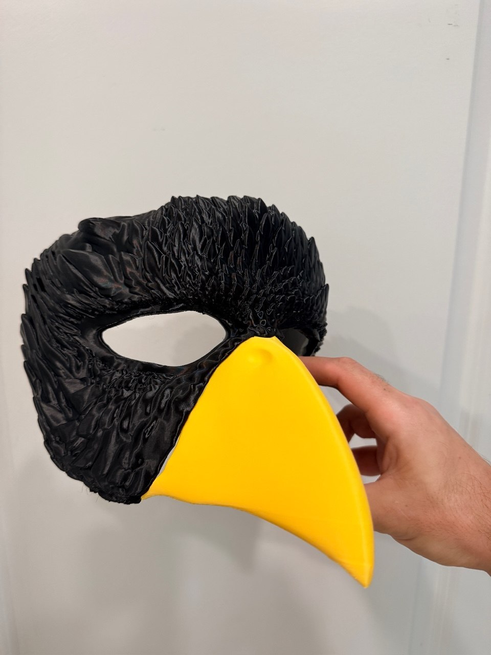 Custom 3D printed crow costume mask with beak