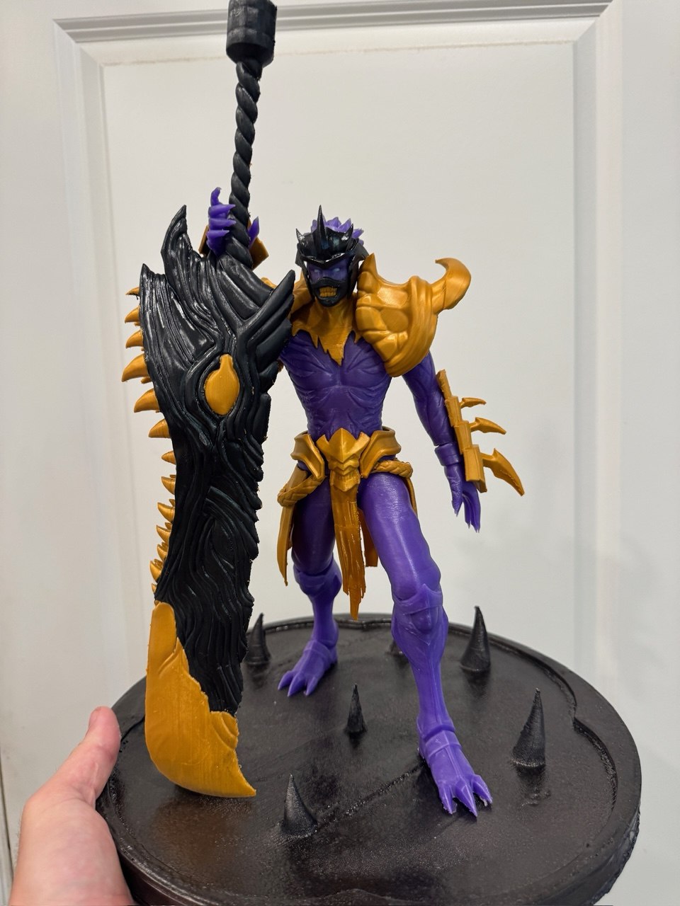 Custom painted 3D printed fantasy warrior figure with weapon