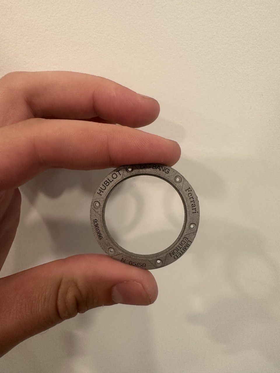 Reverse engineered metal watch bezel, Hublot Ferrari limited edition