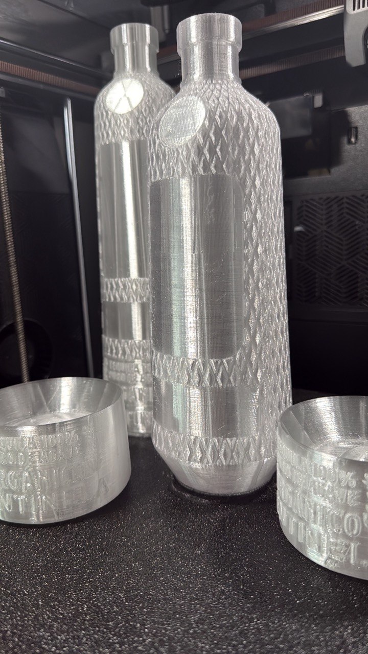 3D printed metallic-finish bottle prototypes