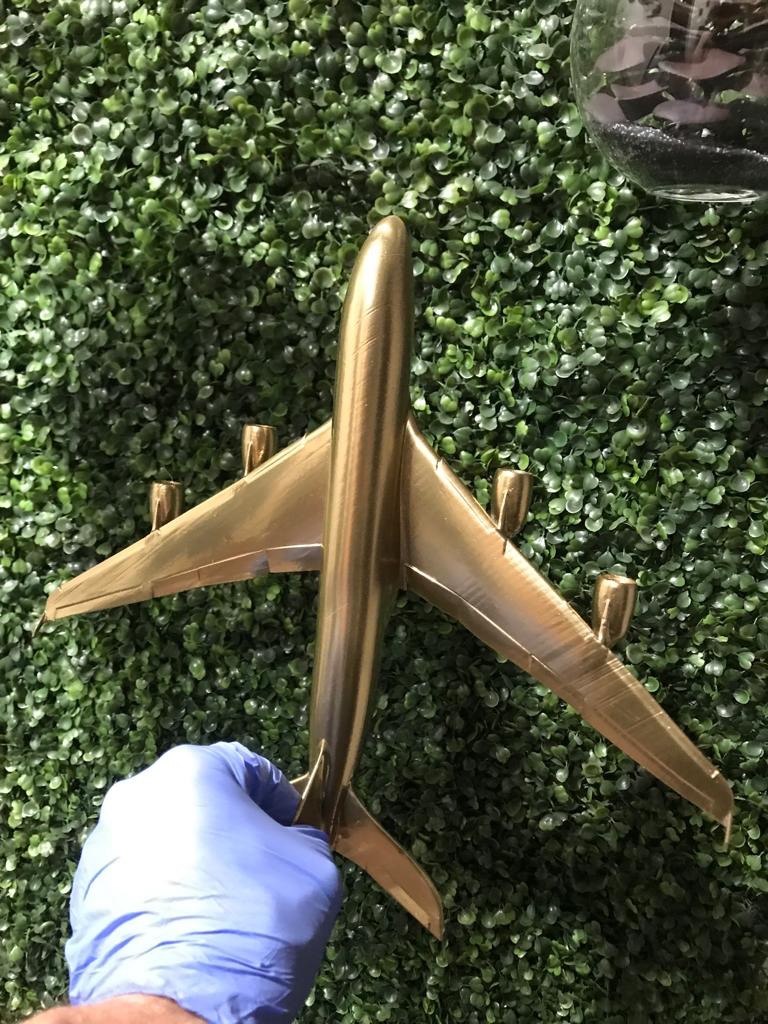 Gold painted 3D printed Boeing 747 airliner model