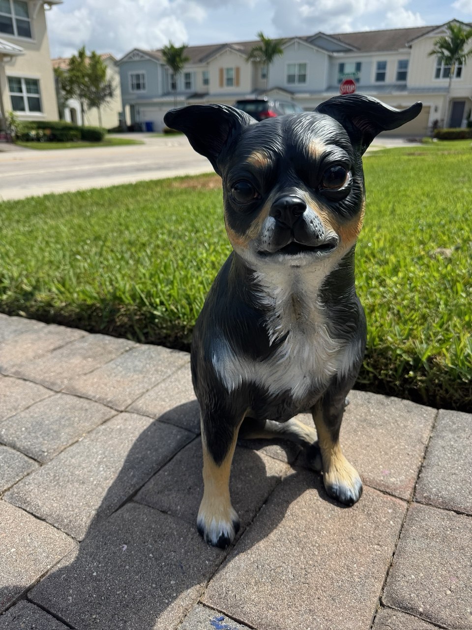 Hand-painted 3D printed dog garden statue