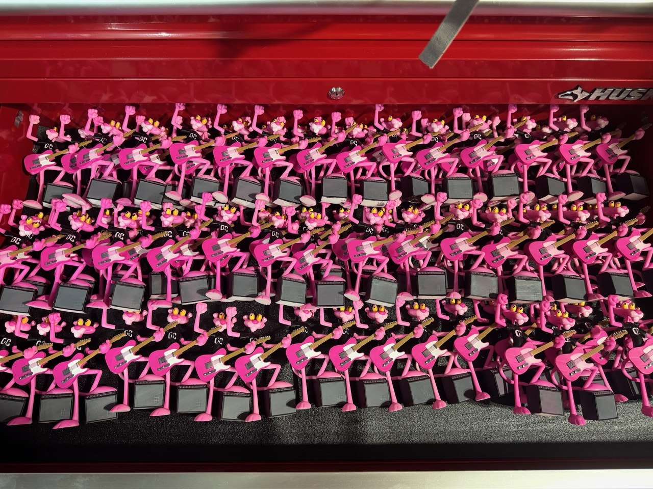 Batch of 3D printed Pink Panther guitarist figurines