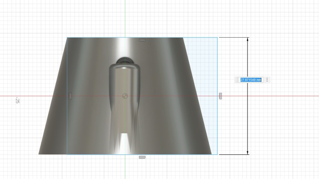 CAD screen showing a precise dimension on a conical part