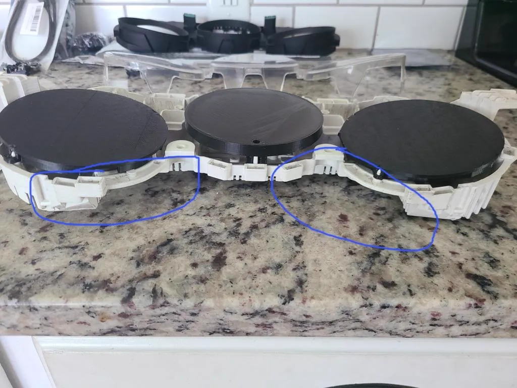 Recreated instrument cluster housings 3D printed from scan data