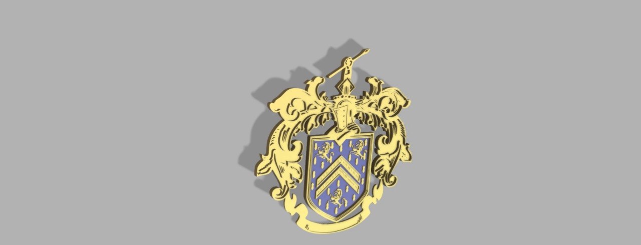 CAD recreation of a heraldic crest in gold relief